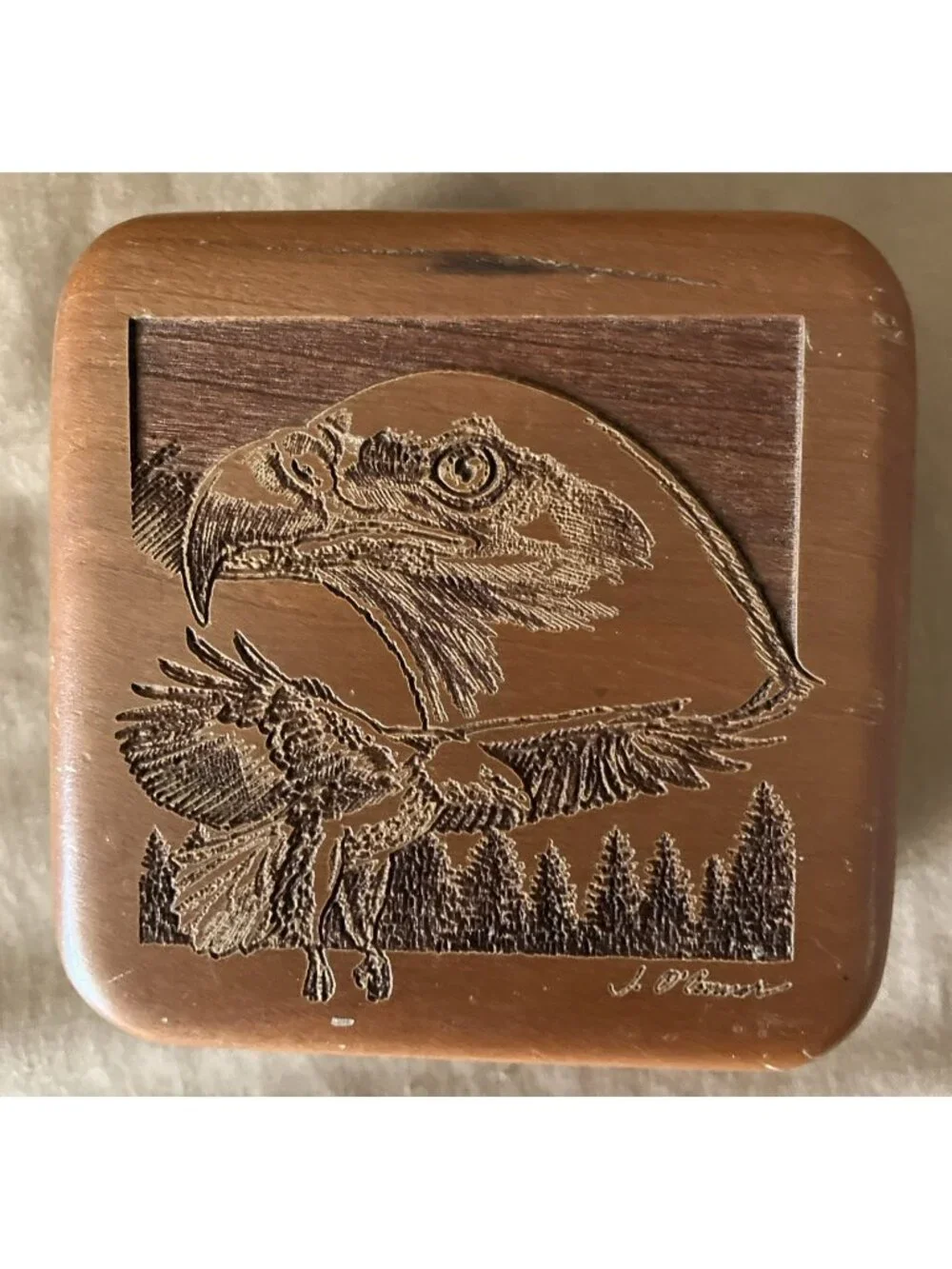 Lot Of 2 Carved Wood Boxes J. O’Connor Signed Eagle & Flower Carved Small Hinged